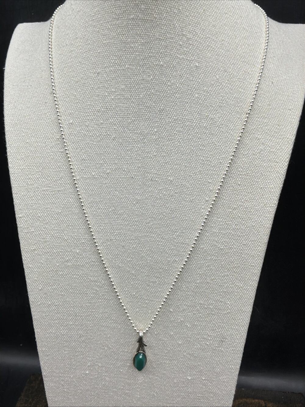 Barse Enchanted Pendant Necklace- Green Onyx- Silver-NWT